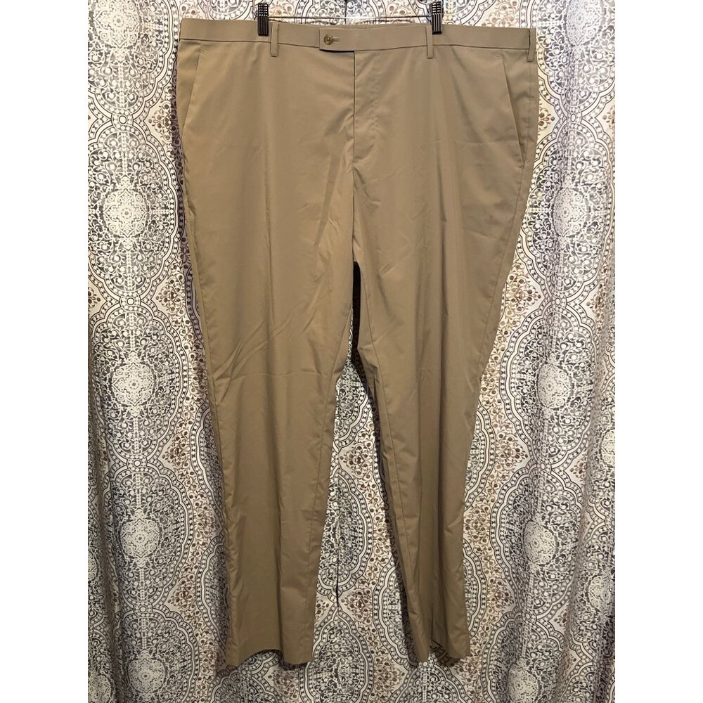 Mens Khaki Dress Pants Flat-Front Style Size 46x34 With Button Closure Modern Fi